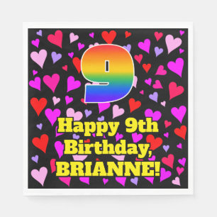 9th Birthday: Loving Hearts Pattern, Rainbow # 9 Napkin