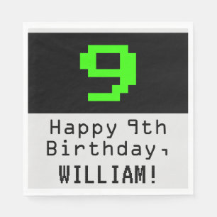 9th Birthday - Nerdy / Geeky Style "9" & Name Napkin