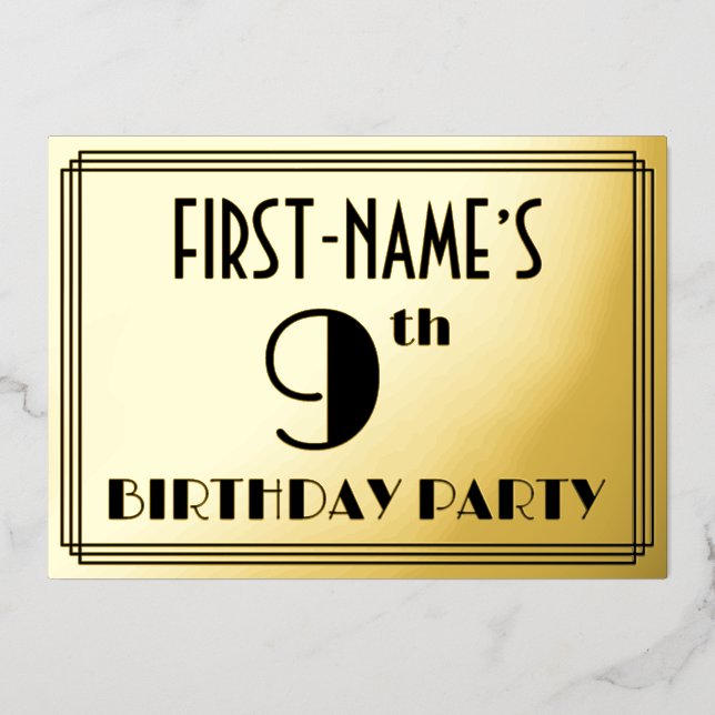 9th Birthday Party — Art Deco Look “9” + Name (Front)