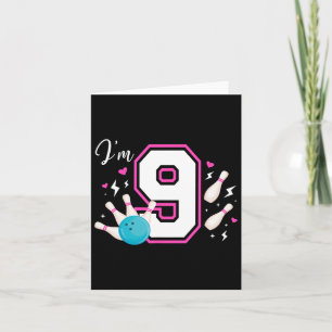 9th Birthday Party Bowling Girl Nine Year Old Bowl Card