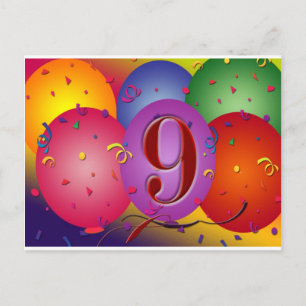 9th Birthday Party Colourful balloons Postcard