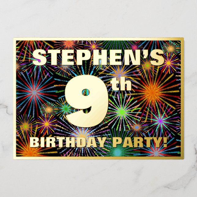 9th Birthday Party — Fun, Colourful Fireworks Look (Front)