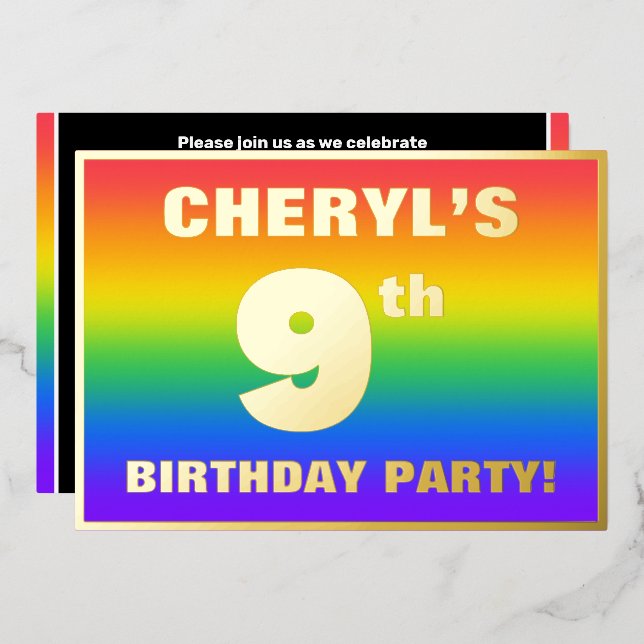 9th Birthday Party: Fun, Colourful Rainbow Pattern (Front/Back)