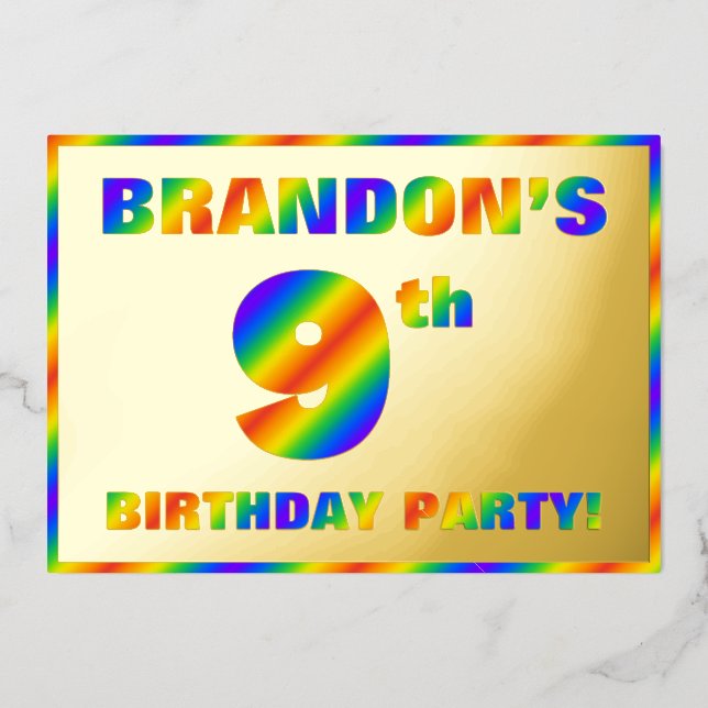 9th Birthday Party — Fun, Rainbow Spectrum “9” (Front)