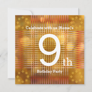 9th Birthday Party - Golden Invitation