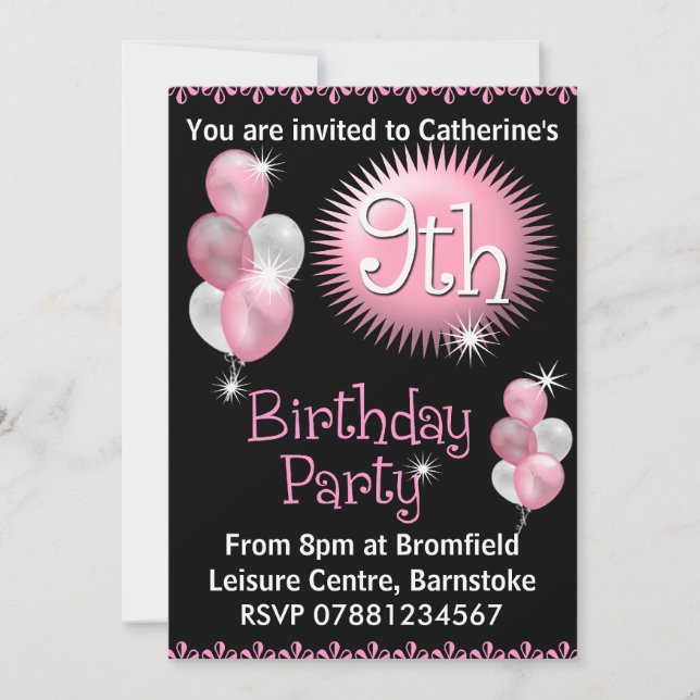 9th Birthday Party Invitation (Front)