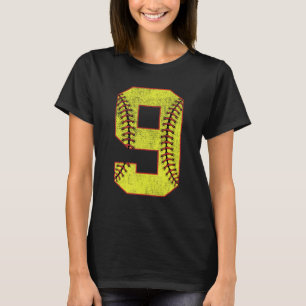 9th Birthday Party Nine 9 Year Old Softball Bday G T-Shirt