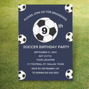 9th Birthday Party Soccer Blue Boys Sports Invitation