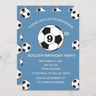 9th Birthday Party Soccer Blue Boys Sports Invitation