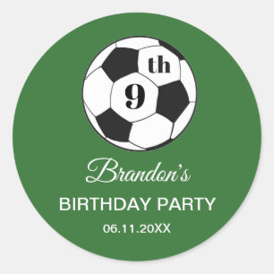 9th Birthday Party Soccer Green Boys Sports Classic Round Sticker