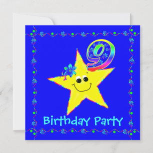 9th Birthday Party Stars Invitations