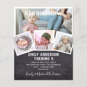 9TH Birthday Photo Collage Invite Boy Girl Mixed Flyer