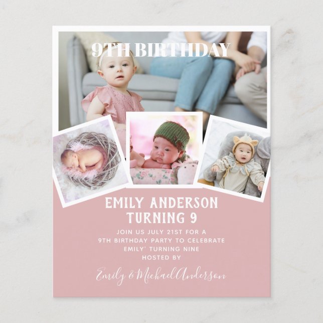 9TH Birthday Photo Collage Invite Boy Girl Mixed Flyer (Front)