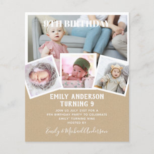 9TH Birthday Photo Collage Invite Boy Girl Mixed Flyer