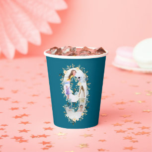 9th Birthday Photo Teal Collage Blue Yellow Flower Paper Cups