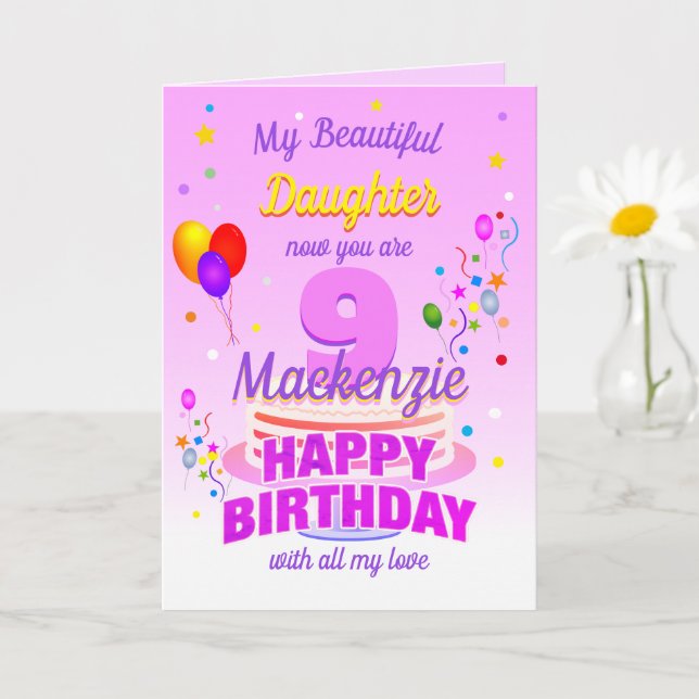 9th Birthday PINK  Card (Small Plant)