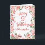 9th Birthday Pink Peach Peonies Watercolor Floral  Card<br><div class="desc">9th Birthday Pink Peach Peonies Watercolor Floral Birthday Card. For further customisation,  please click the "Customise it" button and use our design tool to modify this template.</div>