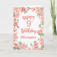 9th Birthday Pink Peach Peonies Watercolor Floral 