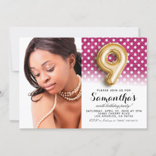 9th Birthday Polkadot Portrait Invitation