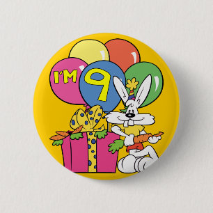 9th Birthday Rabbit 6 Cm Round Badge