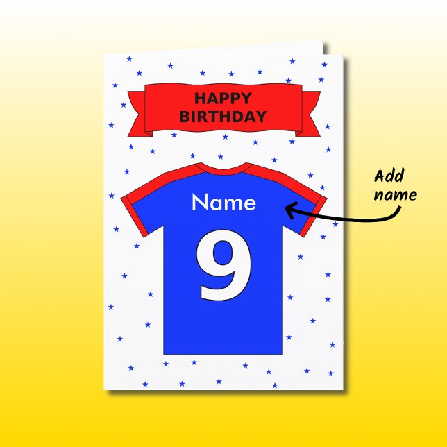 9th birthday red blue t-shirt add a name card (Creator Uploaded)