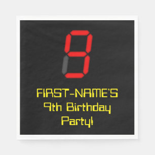 9th Birthday: Red Digital Clock Style "9" + Name Napkin