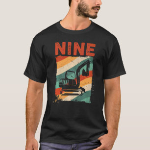 9th Birthday Retro Excavator Construction Vehicle T-Shirt