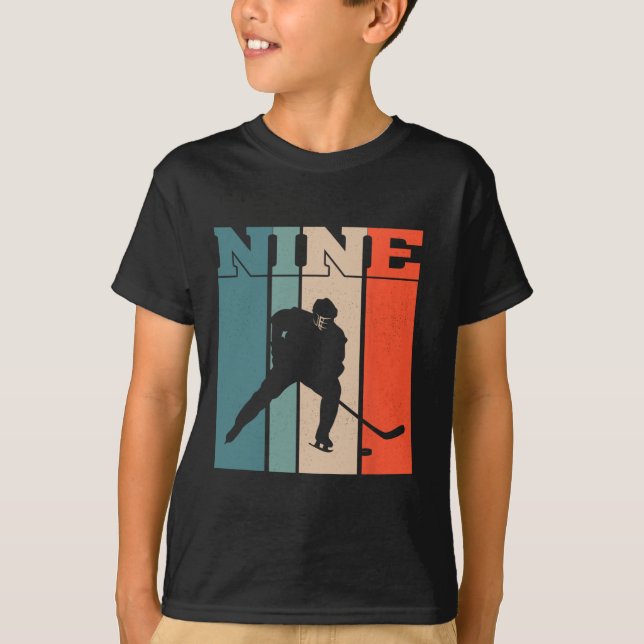9th Birthday Retro Ice Hockey 9 Years Old Boy Girl T-Shirt (Front)