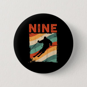 9th Birthday Retro Ski Skiing 9 Year Old Boys Girl 6 Cm Round Badge