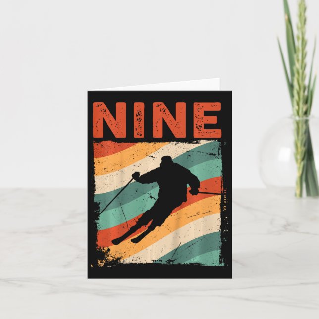 9th Birthday Retro Ski Skiing 9 Year Old Boys Girl Card (Front)