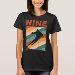 9th Birthday Retro Ski Skiing 9 Year Old Boys Girl T-Shirt