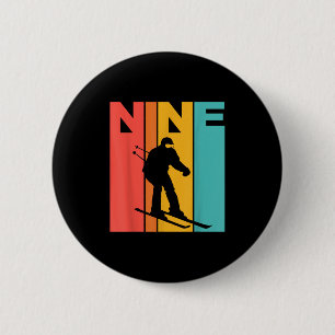 9th Birthday Retro Skiing 9 Year Old Boys Birthday 6 Cm Round Badge