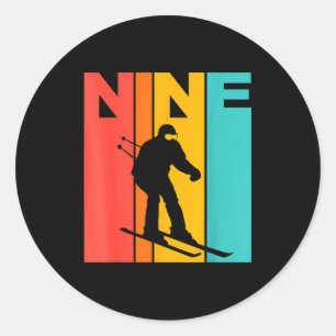 9th birthday retro skiing 9 year old boys birthday classic round sticker