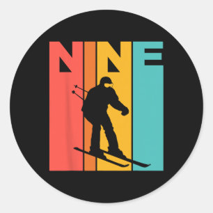 9th Birthday Retro Skiing 9 Year Old Boys Birthday Classic Round Sticker