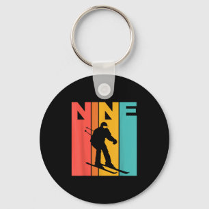 9th Birthday Retro Skiing 9 Year Old Boys Birthday Key Ring