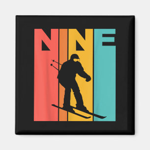 9th Birthday Retro Skiing 9 Year Old Boys Birthday Magnet