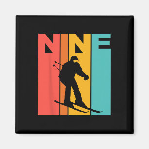 9th Birthday Retro Skiing 9 Year Old Boys Birthday Magnet