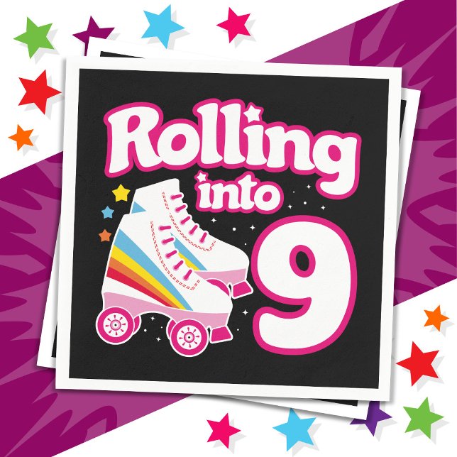 9th Birthday Roller Skating 9 Years Old Skate Napkin (Creator Uploaded)
