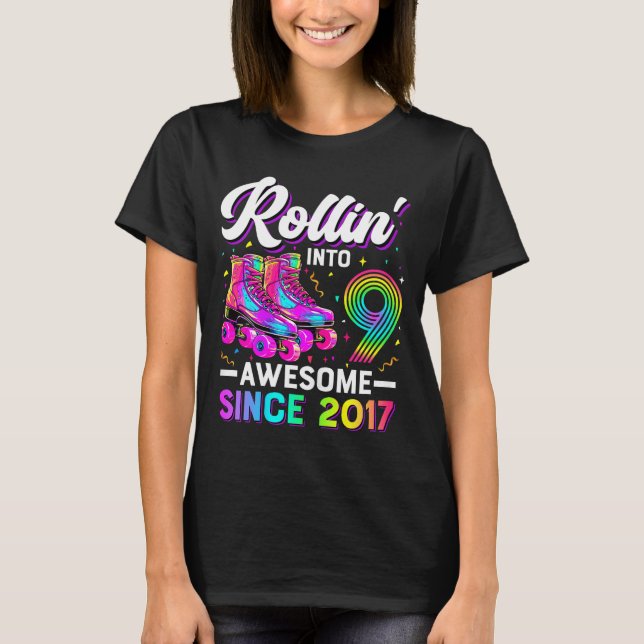 9th Birthday Shirt Girl Nine 9 Year Old Roller Ska (Front)