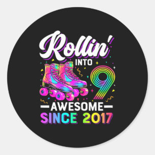 9th Birthday Shirt Girl Nine 9 Year Old Roller Ska Classic Round Sticker