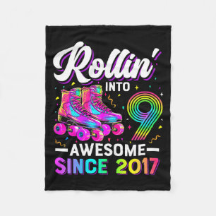 9th Birthday Shirt Girl Nine 9 Year Old Roller Ska Fleece Blanket