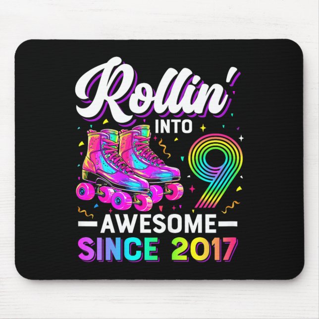 9th Birthday Shirt Girl Nine 9 Year Old Roller Ska Mouse Pad (Front)