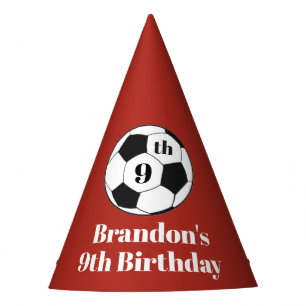 9th Birthday Soccer Football Red Boys Sport  Party Hat