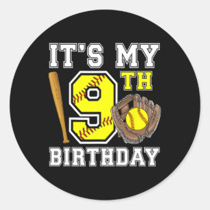 9th Birthday Softll Girl 9 Year Old Softll Player Classic Round Sticker