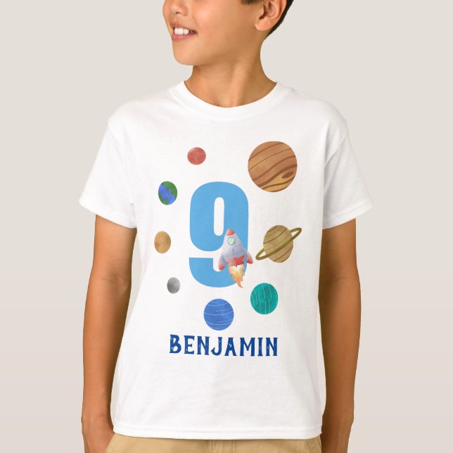 9th Birthday Solar System Planets T-Shirt (Front)
