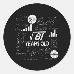 9th Birthday Square Root of 81 - 9 Years Old Bday Classic Round Sticker