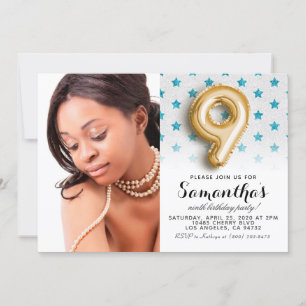 9th Birthday Star Confetti Portrait Invitation