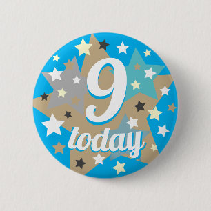 9th Birthday Stars Blue 6 Cm Round Badge