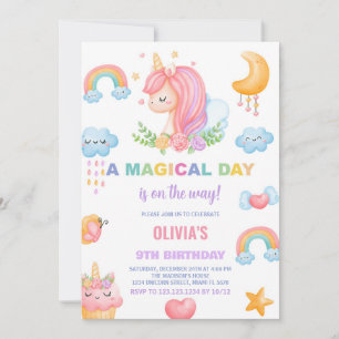 9th Birthday Unicorn Birthday Invitations