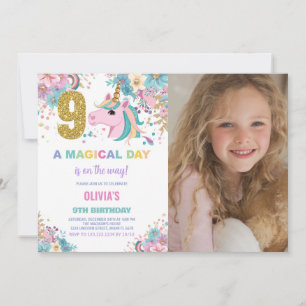 9th Birthday Unicorn Birthday Invitations photo